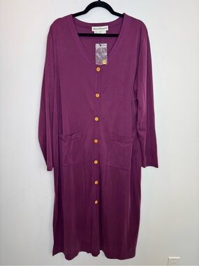 Vtg Norm Thompson Long Sleeve Purple Button Front pockets Korean fabric robe XL